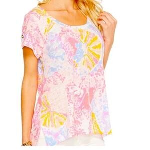 Lilly Pulitzer Starfish Print Inara Linen Tee Small Pink Blue